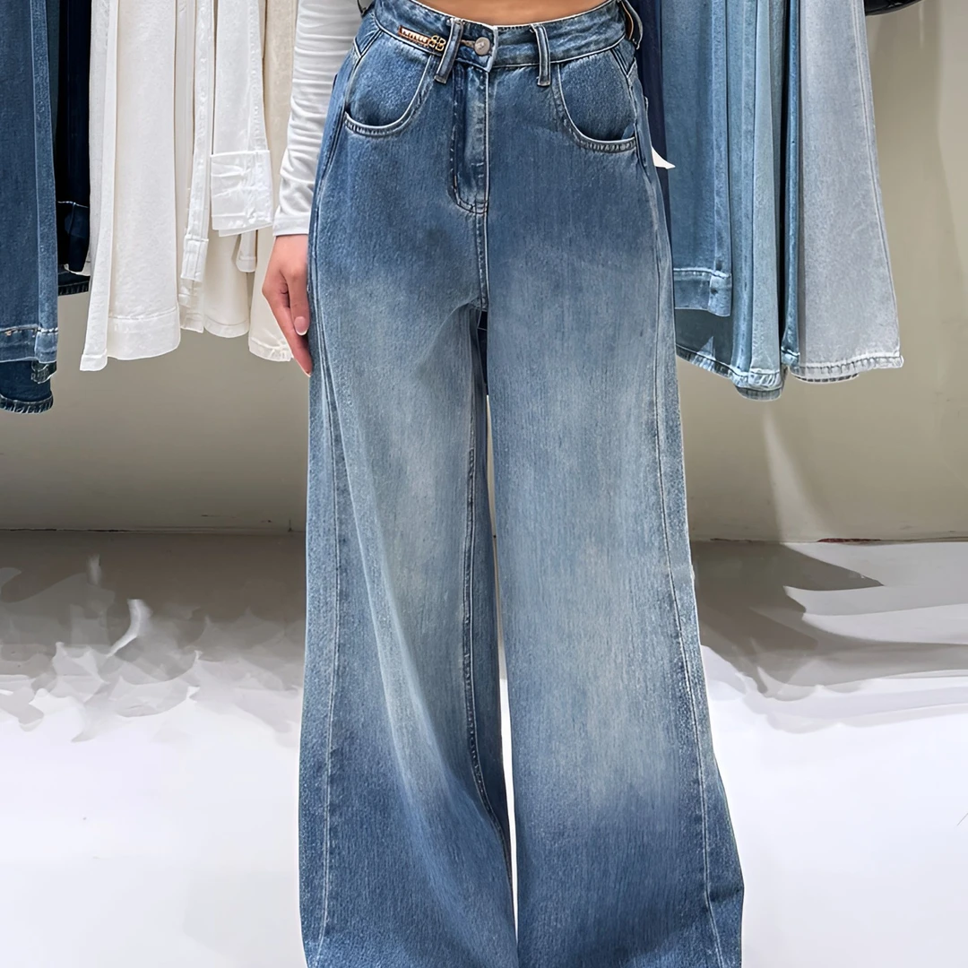 意大利洗水磨砂质感蓝直筒牛仔裤