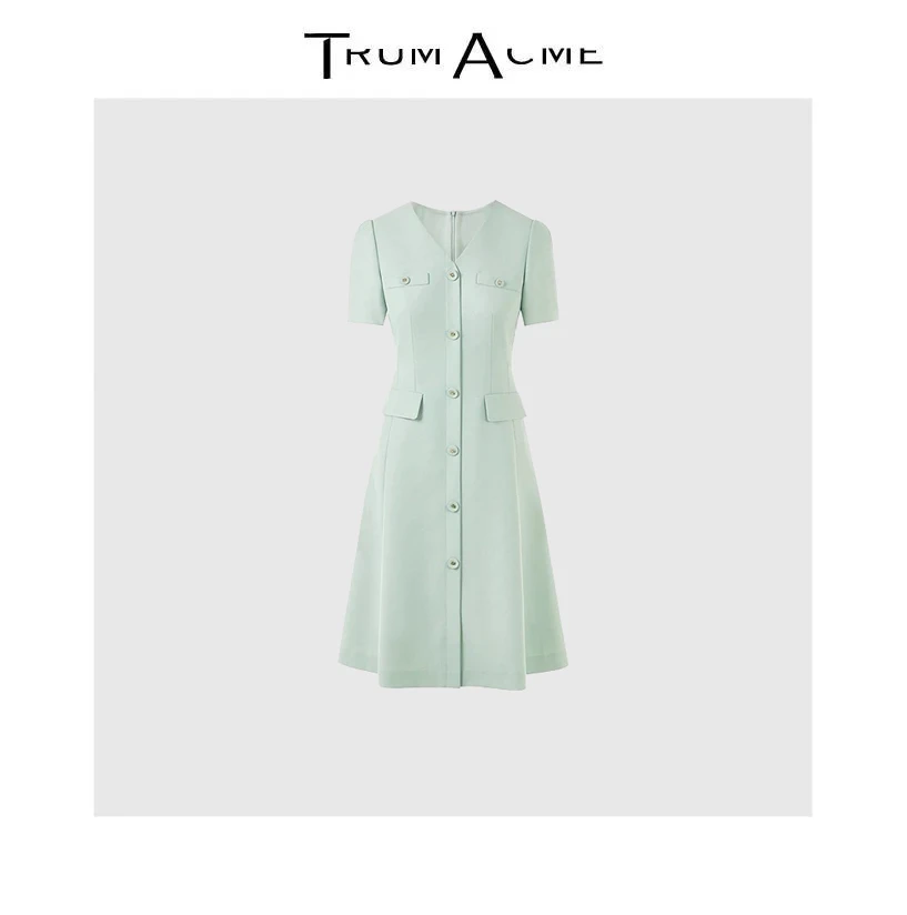 TrumAcme~职场通勤清新绿色时尚收腰显瘦连衣裙