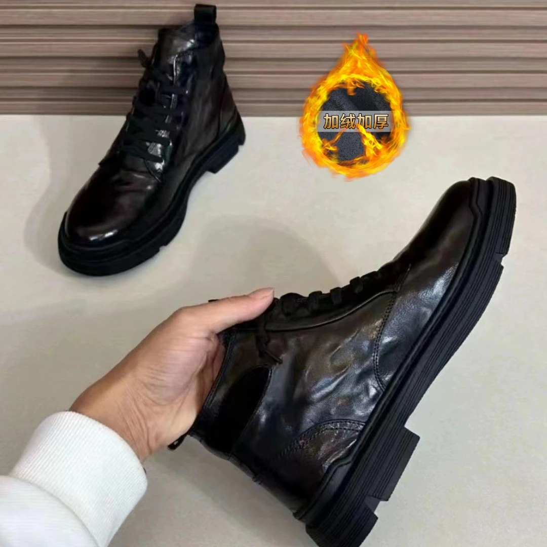 【香港DcSU&Shoes官方正品】靴男秋冬款潮流头层水牛皮高筒皮鞋男