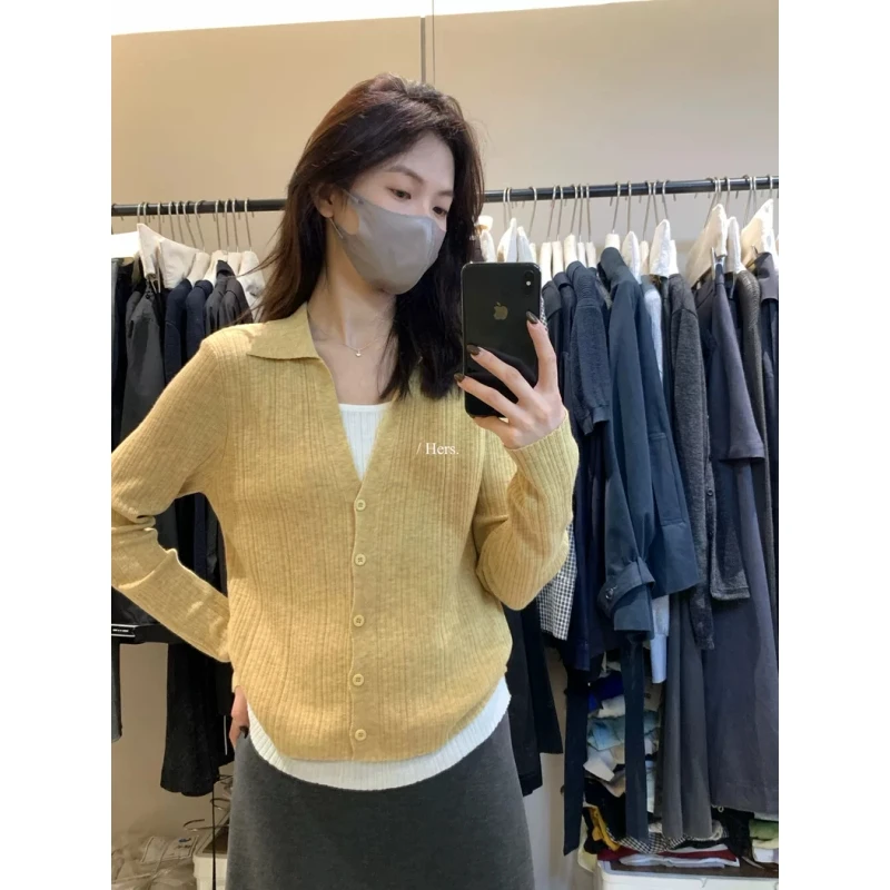 简约气质日常通勤假两件撞色打底针织毛衣女秋季显瘦休闲长袖上衣