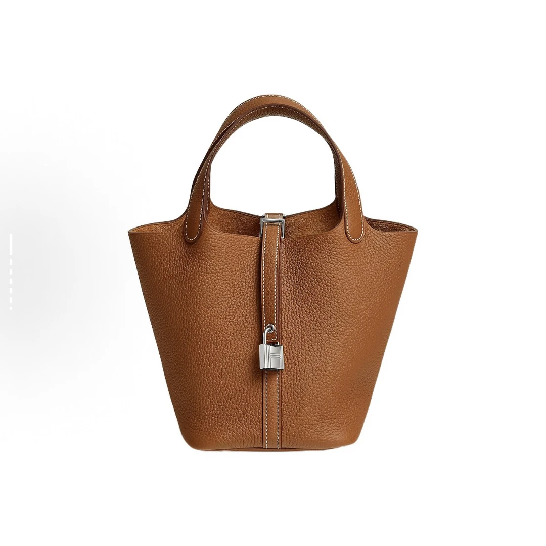 95新 Hermes/爱马仕 大吉中古/by/Hermes爱马仕金棕色银扣菜篮子