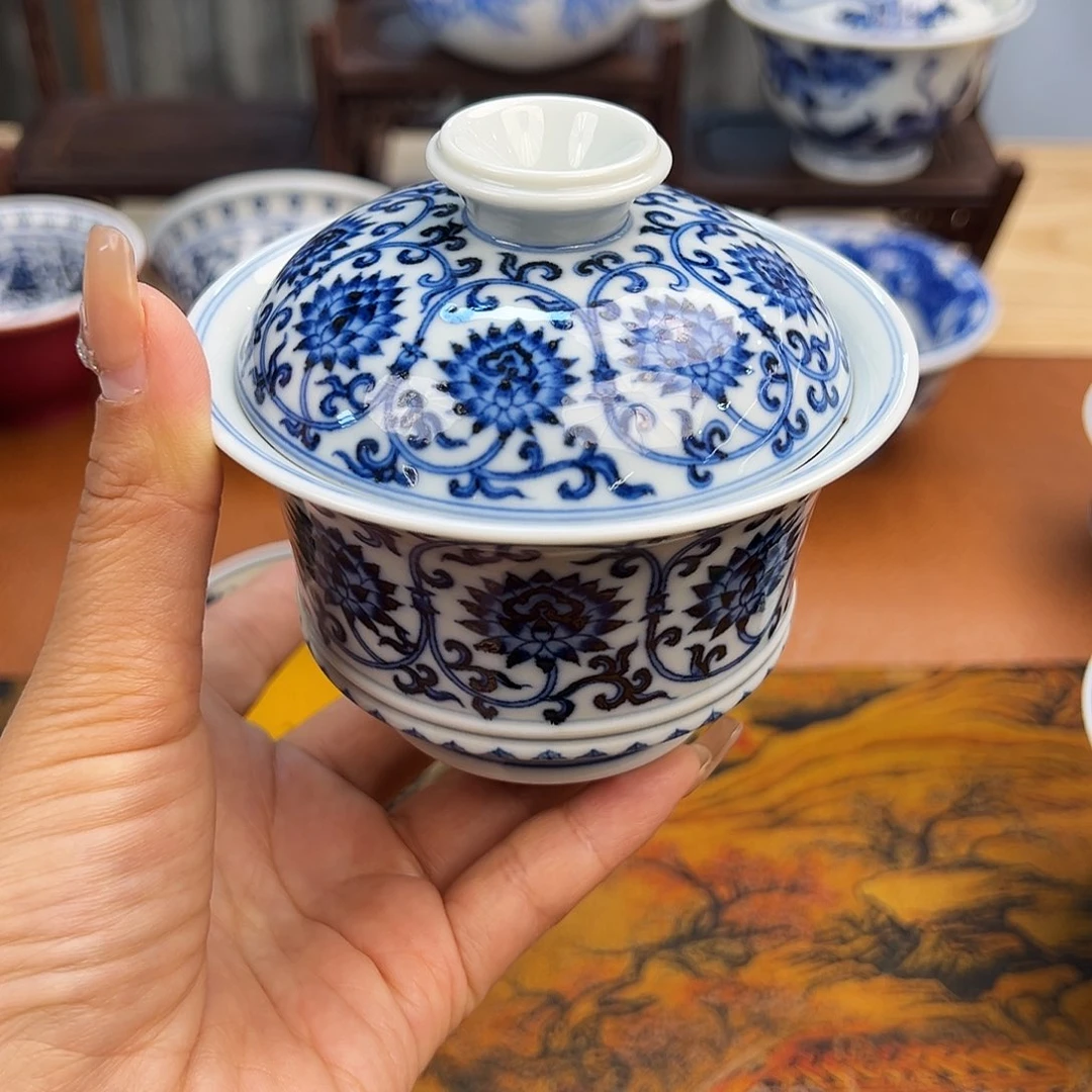 杯淡**生景德镇手绘盖碗