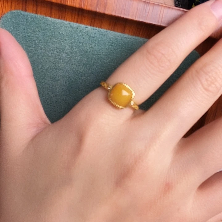 蜜蜡银S925镶嵌戒指戒指