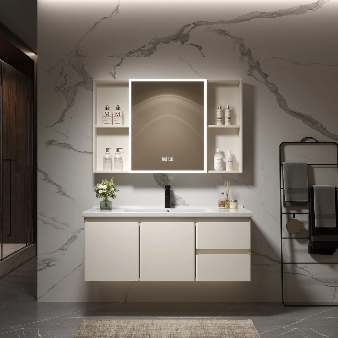 瓷小满双11双促C2奶油风小双抽屉不锈钢蜂窝铝浴室柜卫生间组合