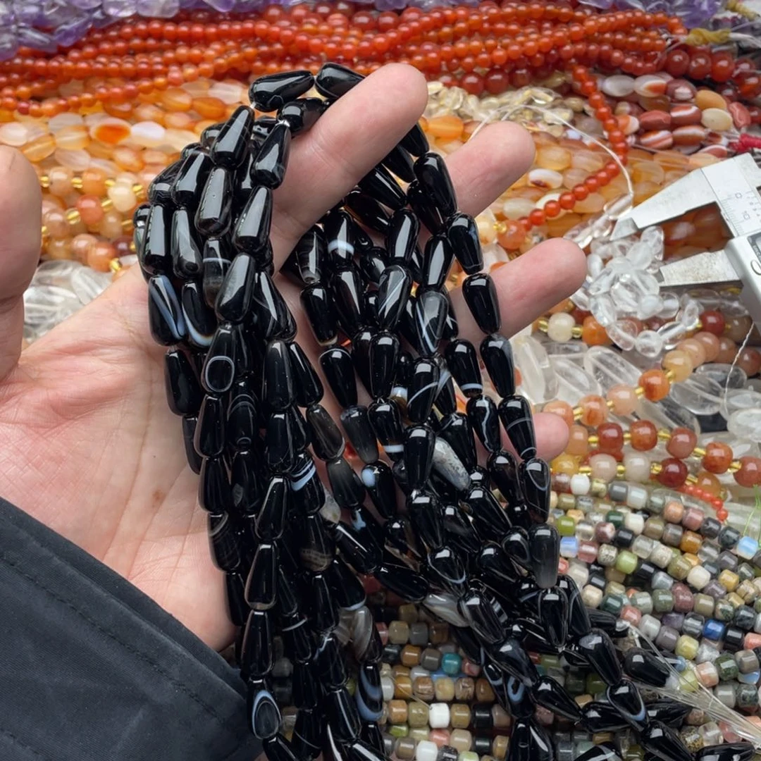 玛瑙/玉髓珠宝半成品未镶嵌一条装8*16黑玛瑙长雨滴