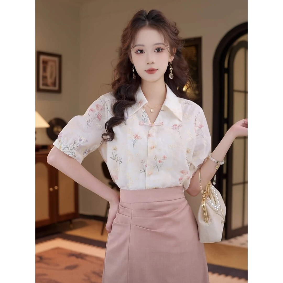 莹莹【云樱】25新款夏季复古气质花纹刺绣衬衫#4767