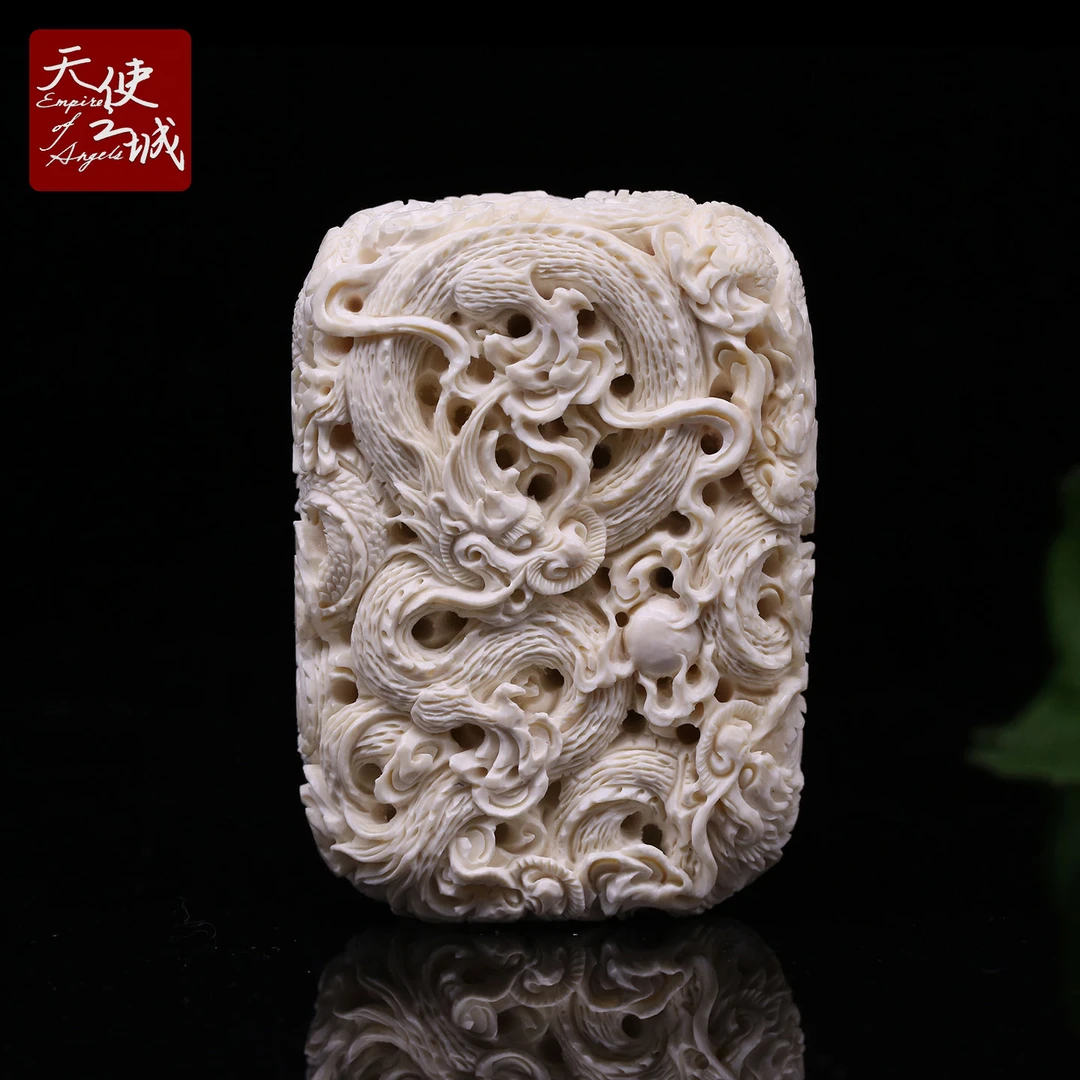 天然猛犸象牙九龙龙牌把件冰料双面满雕龙饼吊坠高端男士礼品