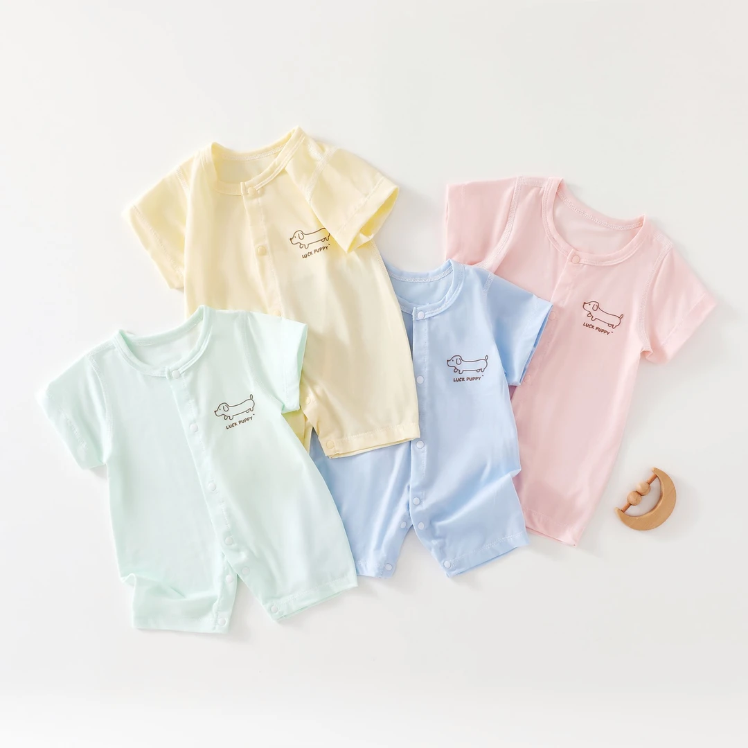 宝宝连体衣夏款莱赛尔天丝凉感透气爬服哈衣可爱新生儿夏季衣服