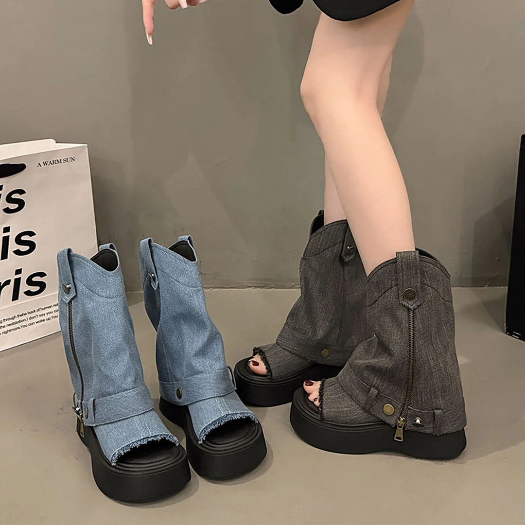 南在南方复古一字厚底凉鞋女款春秋外穿2025新款配裙子增高凉鞋子