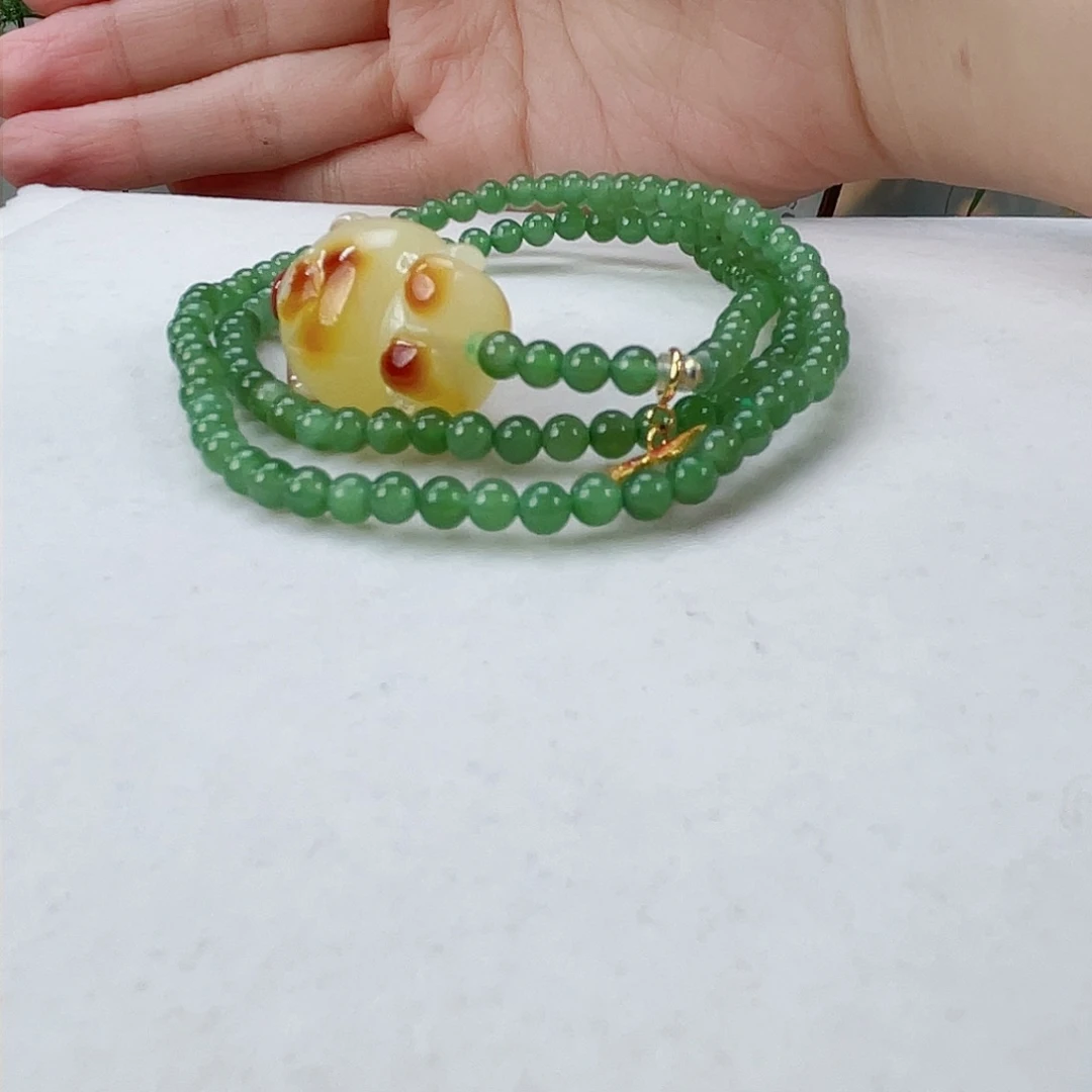 和田玉（碧玉）颈饰18K金镶嵌和田玉