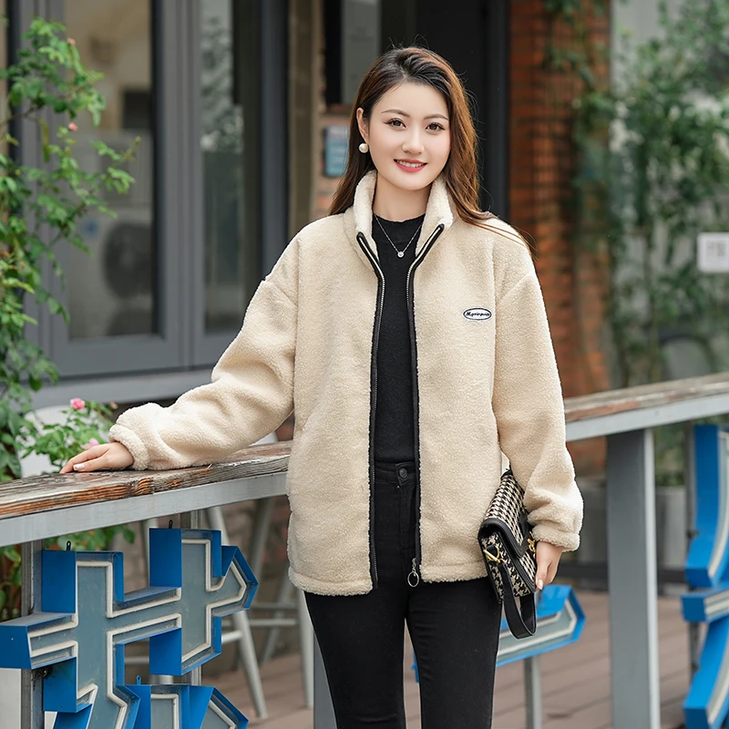 门店在售189冬季韩版时尚女外套加绒加厚颗粒绒外套女羊羔绒外套