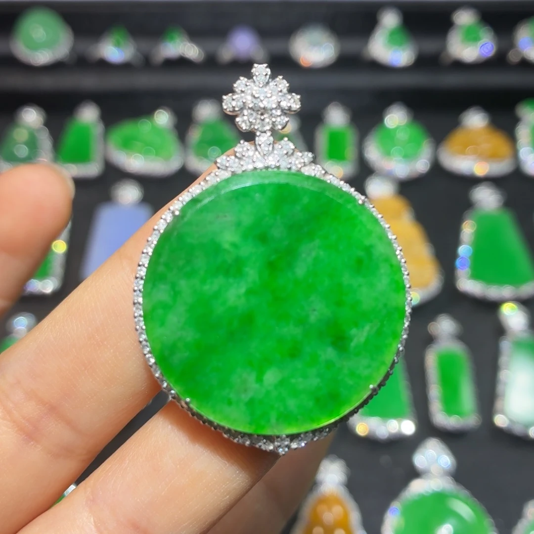 翡翠18K金镶嵌吊坠(不含链)翡翠