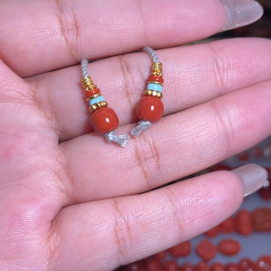 ****雲南红玛瑙弟子珠银S925镶嵌