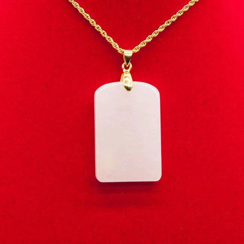 黄金真金镶嵌金丝玉平安无事牌-赠链-赠证书礼盒--LY