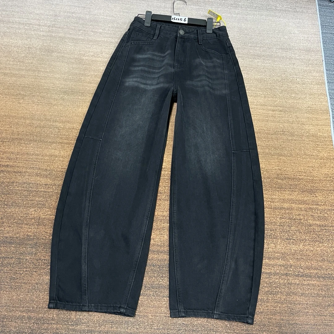 A8-151256 高货 黑色美式小众超酷拼接弯刀裤 无弹软牛仔（不换退）