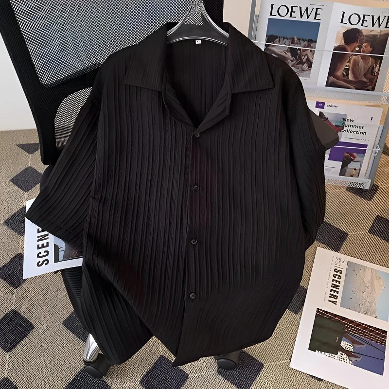 衬衫短袖男士夏季薄款纯色休闲潮牌痞帅五分衬衣服夏天外套潮