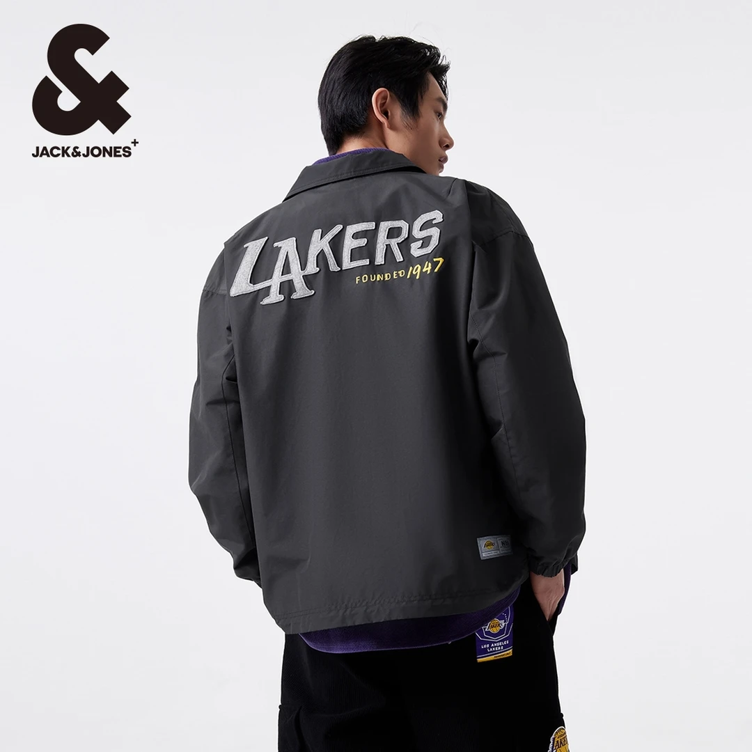 杰克琼斯秋季新款NBA联名湖人队男士翻领夹克外套潮高街休闲男装