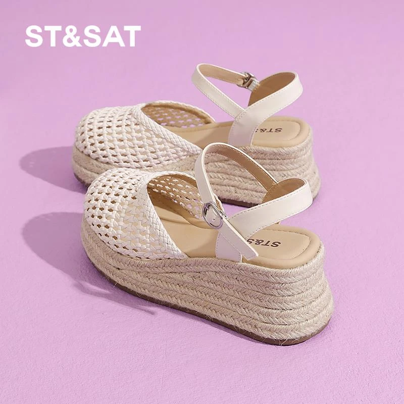 星期六超火坡跟厚底包头凉鞋女2025新款夏季镂空透气不累脚凉单鞋