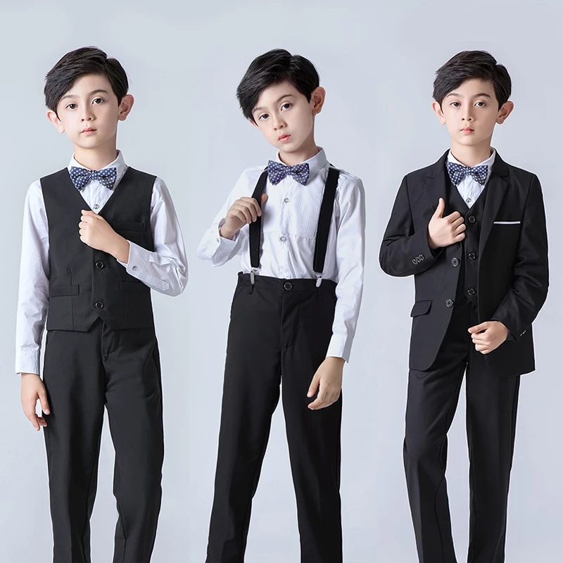 儿童西装套装2025新款男童主持人花童礼服英伦风中大童钢琴演出服