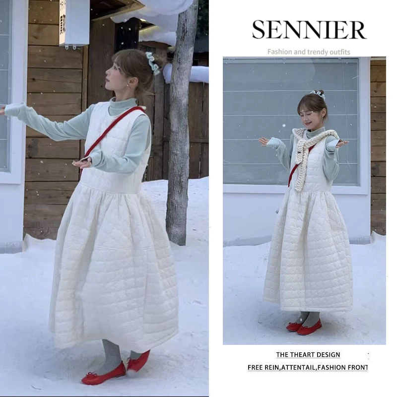 2025秋冬韩系氛围感女装简约半高领内搭长袖叠穿无袖背心裙两件套