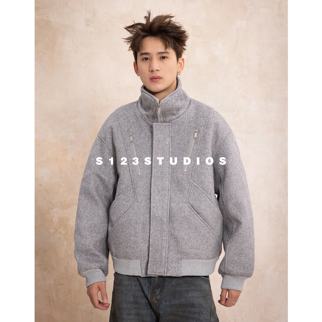 聪明陈90白鸭绒 美式解构拼接拉链设计立领羽绒服男加厚情侣外套