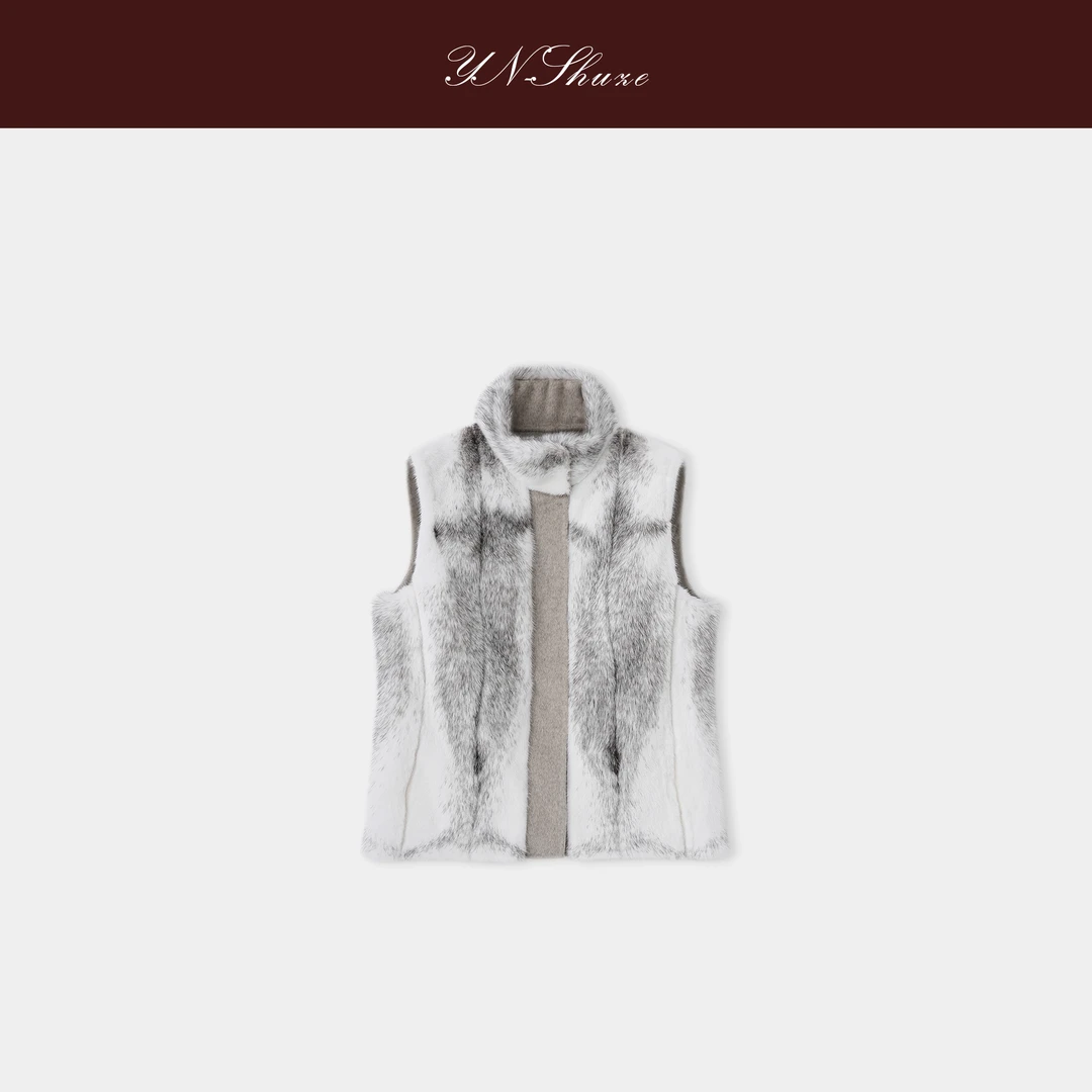 YN-SHUZE【寂雪】设计师冬季灰色毛呢马夹马甲女SZ-YNB-6220-2