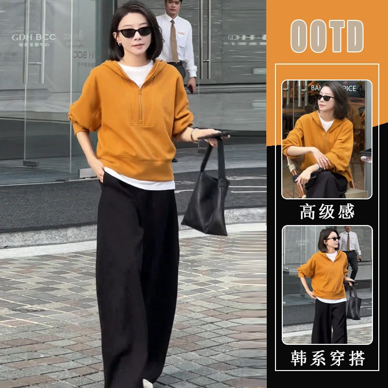 韩系休闲风连帽拉链长袖卫衣女新款2025爆款时尚洋气宽松显瘦上衣