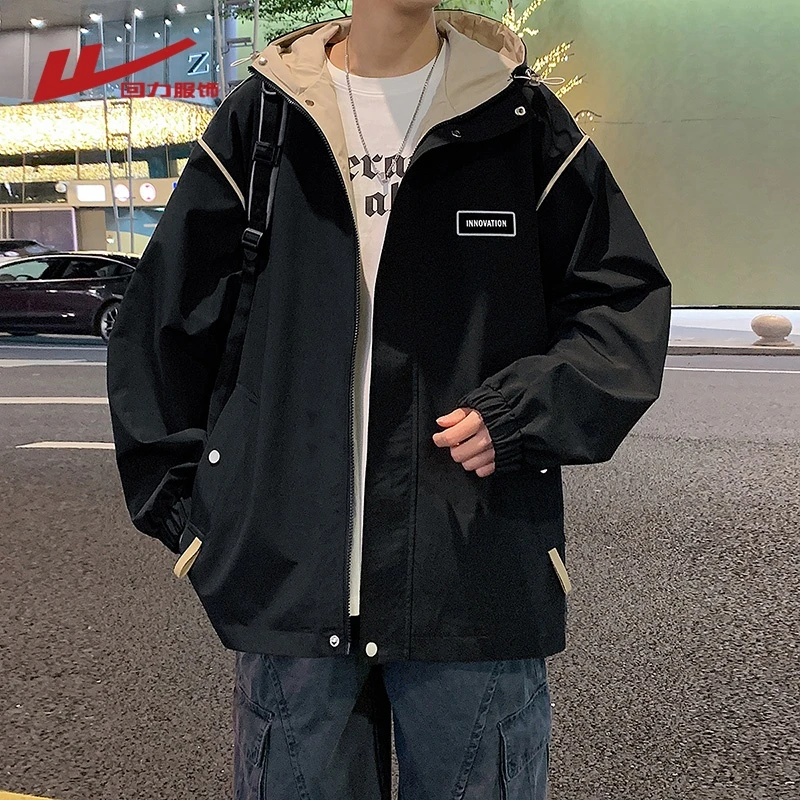 回力户外冲锋衣春秋季新款防风防水外套男士潮流宽松休闲工装夹克