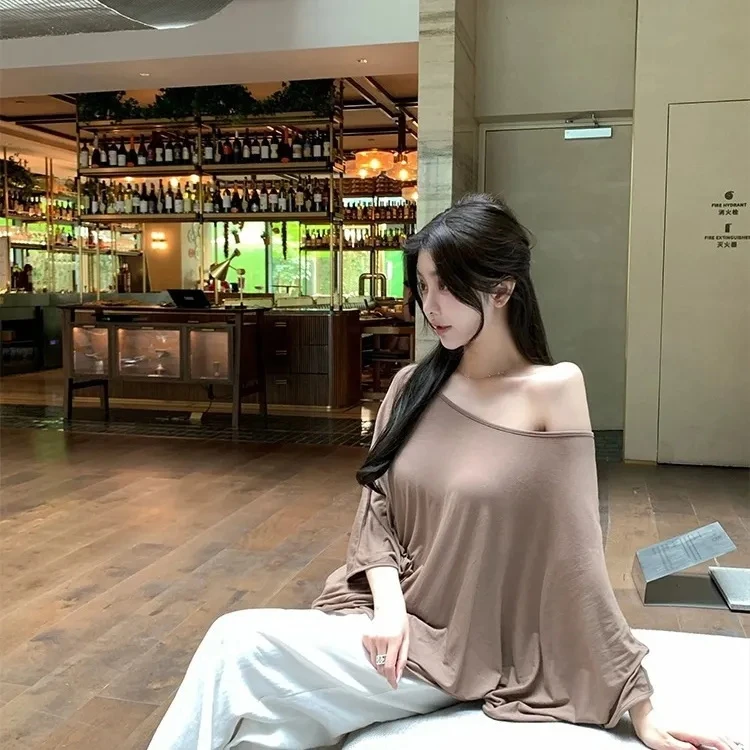 慵懒风宽松斗篷短袖t恤女夏季大圆领连身袖松弛感显瘦上衣