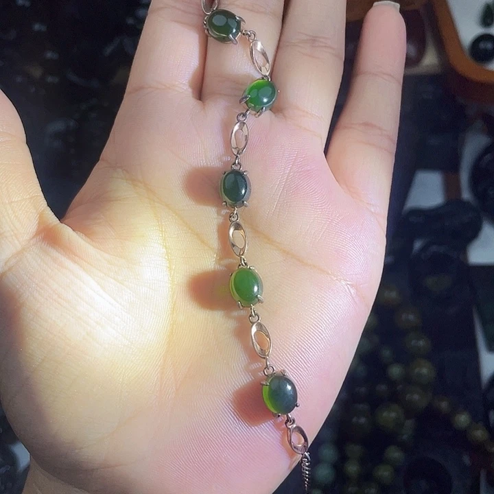 未镶嵌蛇纹石玉手串泰山玉手链925