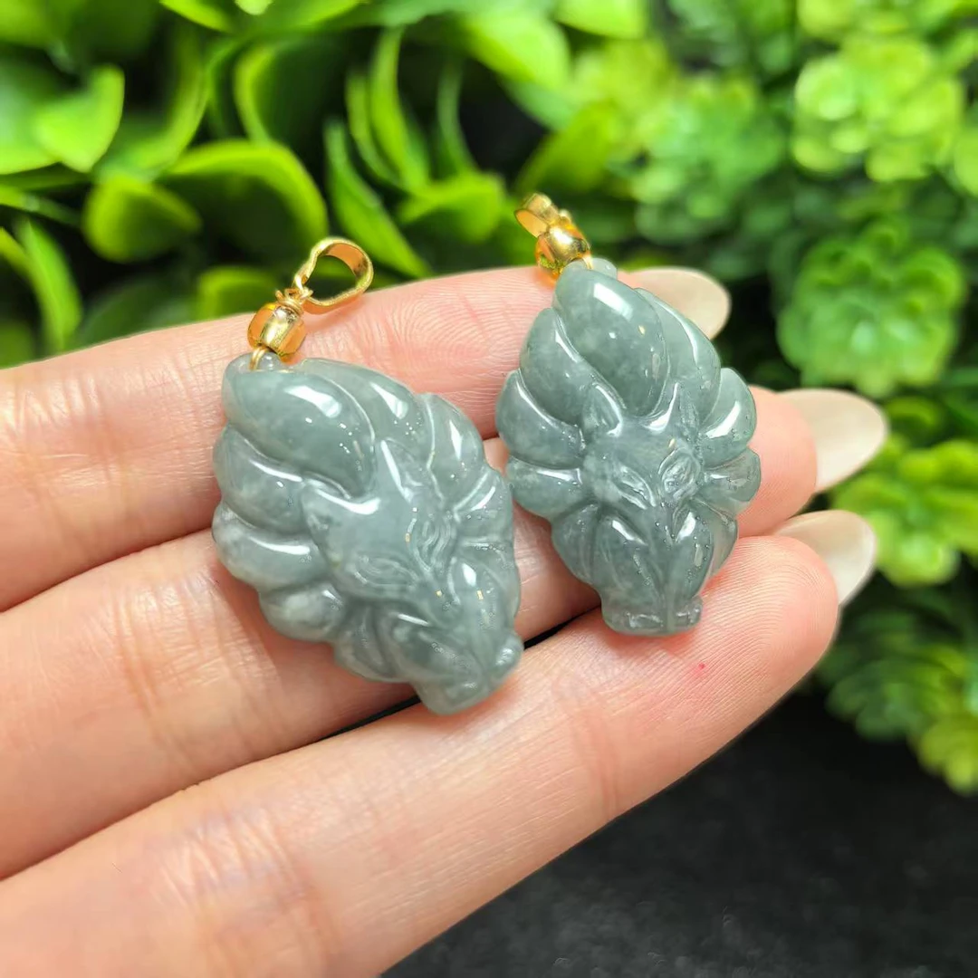 江德洋珠宝A5363翡翠A货九尾狐吊坠-配皮绳-多样性发货只发一件