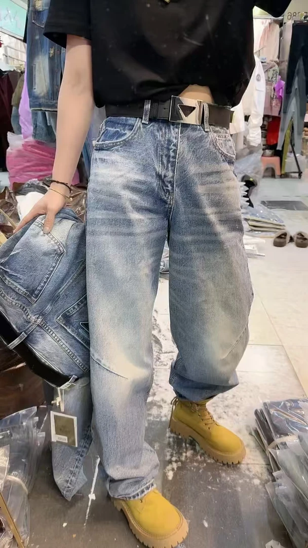 高腰阔腿牛仔裤女2025春季新款弯刀阔腿裤