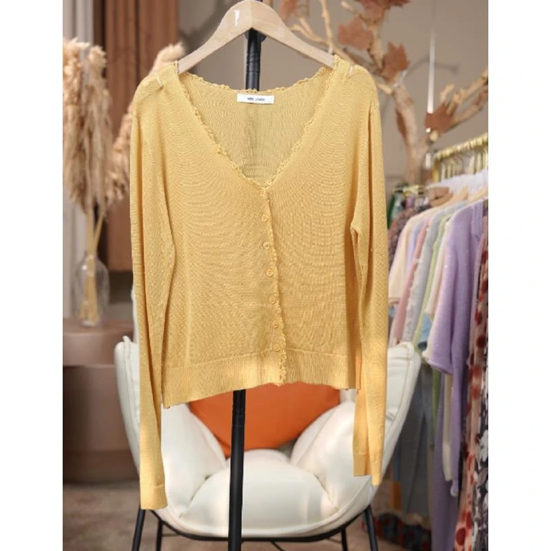 2025春夏季-Q5926新款百搭薄款时尚纯色长袖针织衫