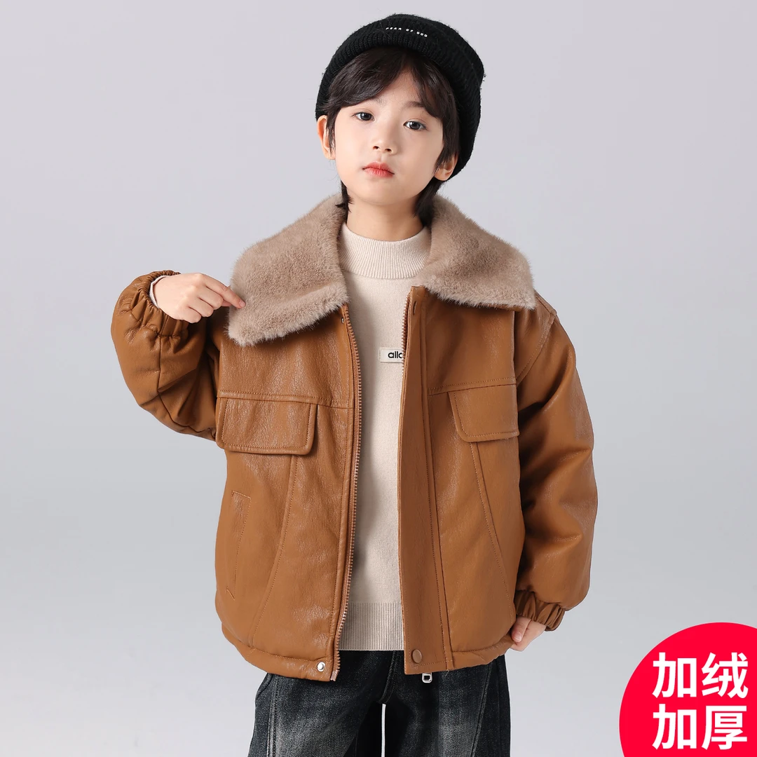 男童深秋加绒加厚外套2025秋冬装中大儿童男孩外套炸街酷潮C5233