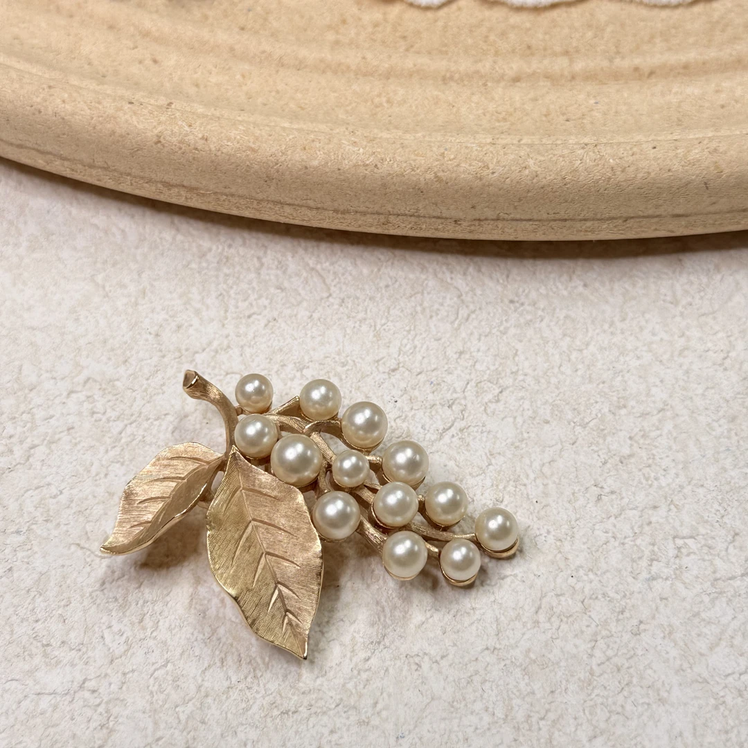 铜合金仿珍珠胸针 【六六中古】孤品复古胸针th6206