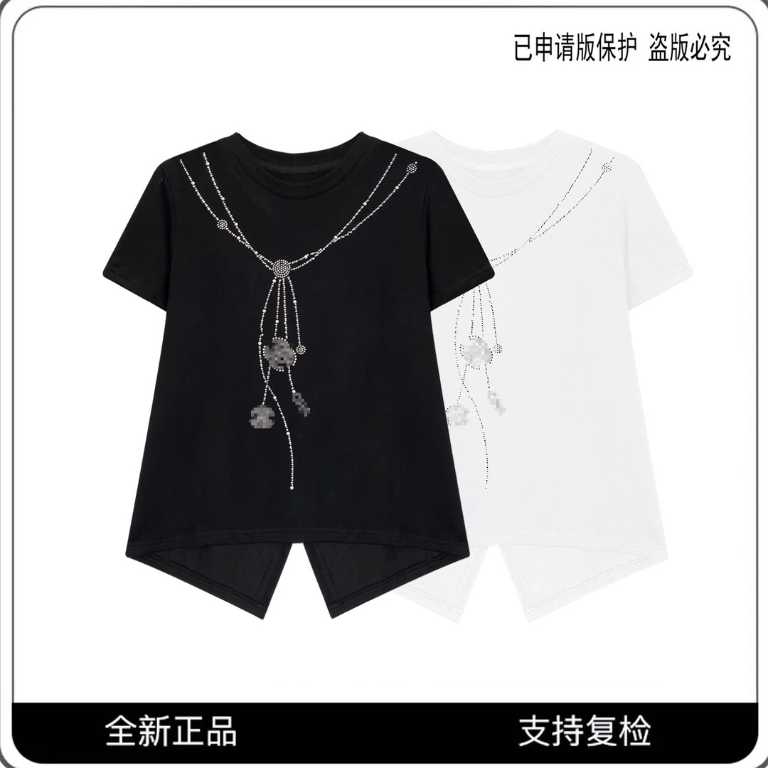 【CHGE】68011#轻奢重工烫钻不规则T恤2025春夏休闲潮流个性上衣