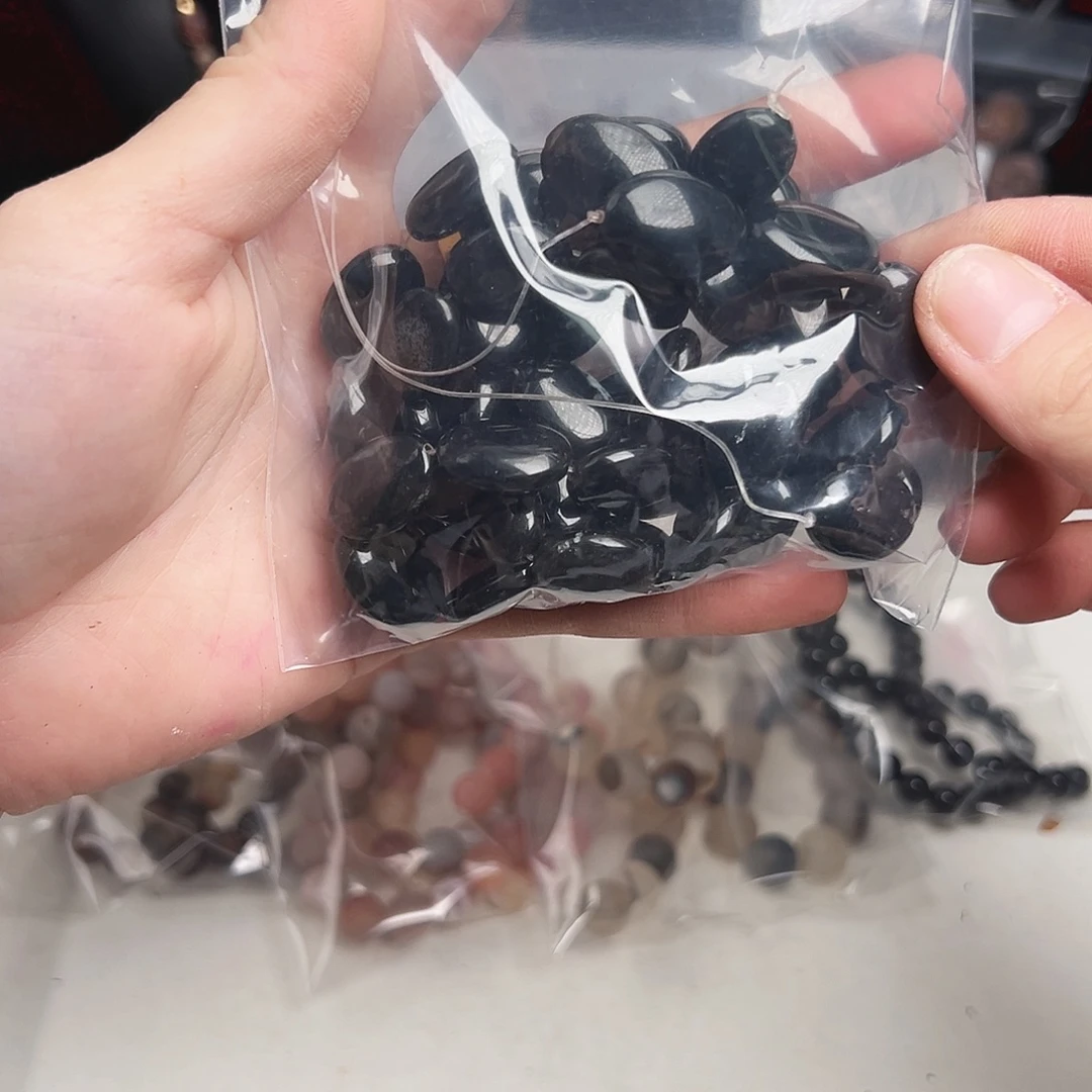 玛瑙/玉髓合金珠宝半成品u720 黑玛瑙圆盘一条