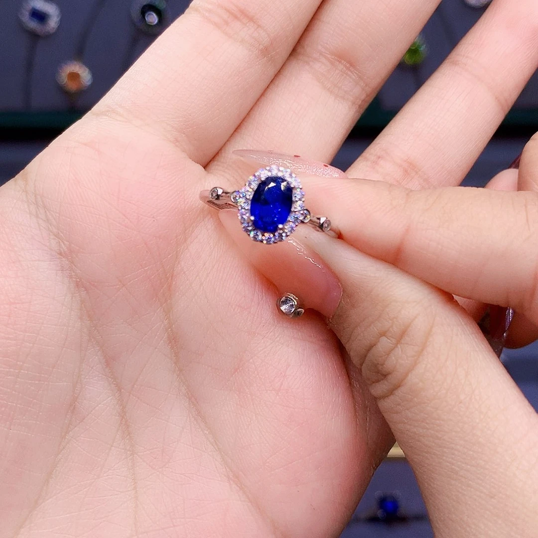 蓝宝石戒指银S925镶嵌