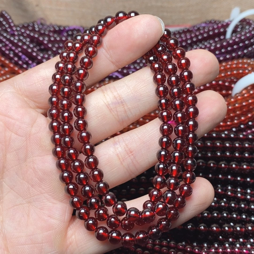 三***缘石榴石未镶嵌手链卡5.6高品质酒红