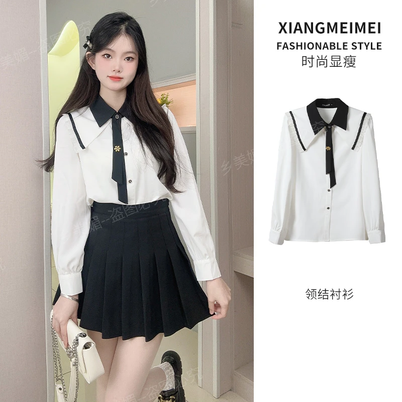 娃娃领长袖衬衫春装2025设计感小众打底衫高端气质雪纺上衣时尚