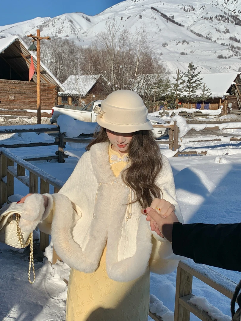 EIA一尧新中式国风【冰糖雪梨披肩】气质千金毛绒斗篷保暖加绒百搭