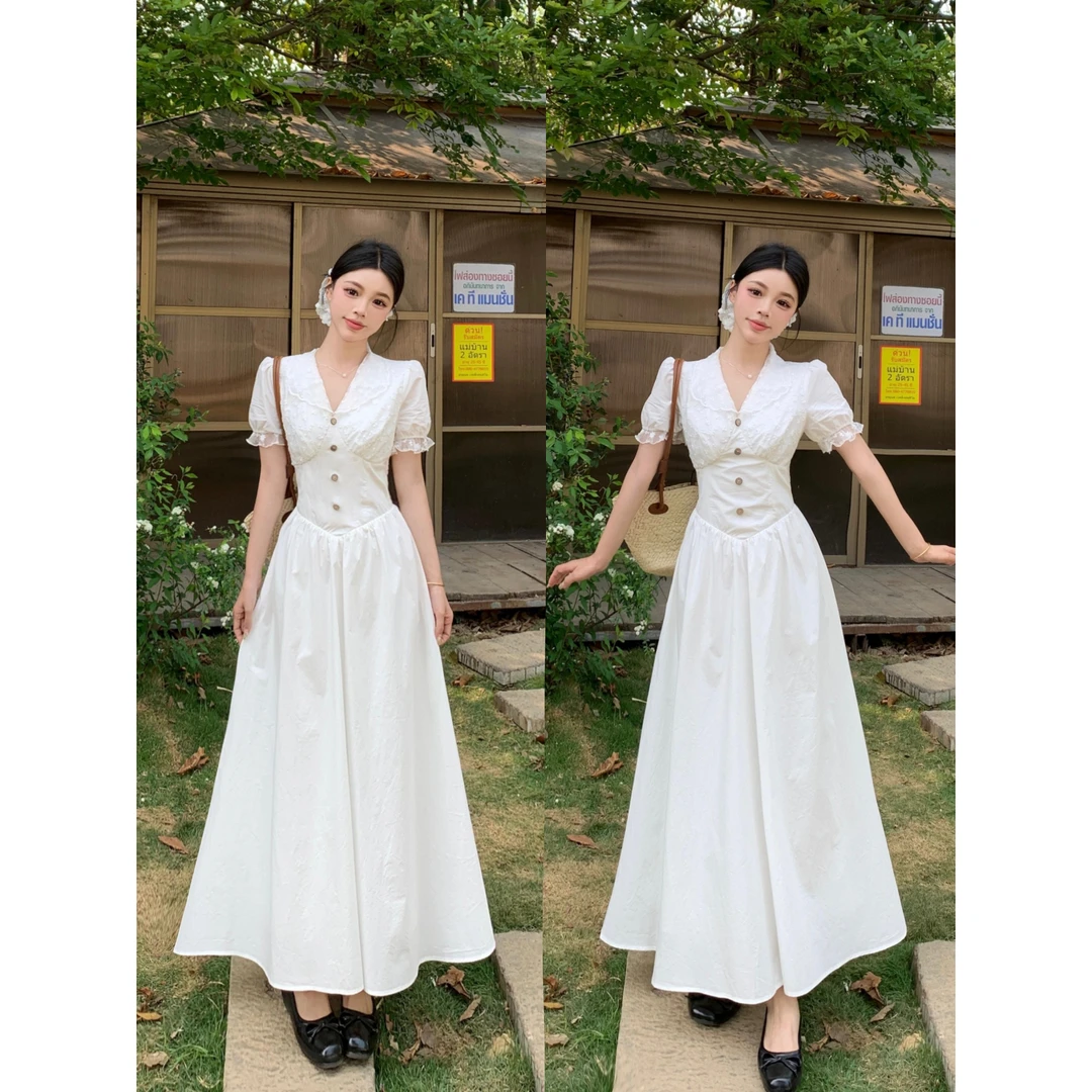 实拍 ~ 罗马假日 法式温柔气质优雅连衣裙欧若风收腰显瘦连衣裙