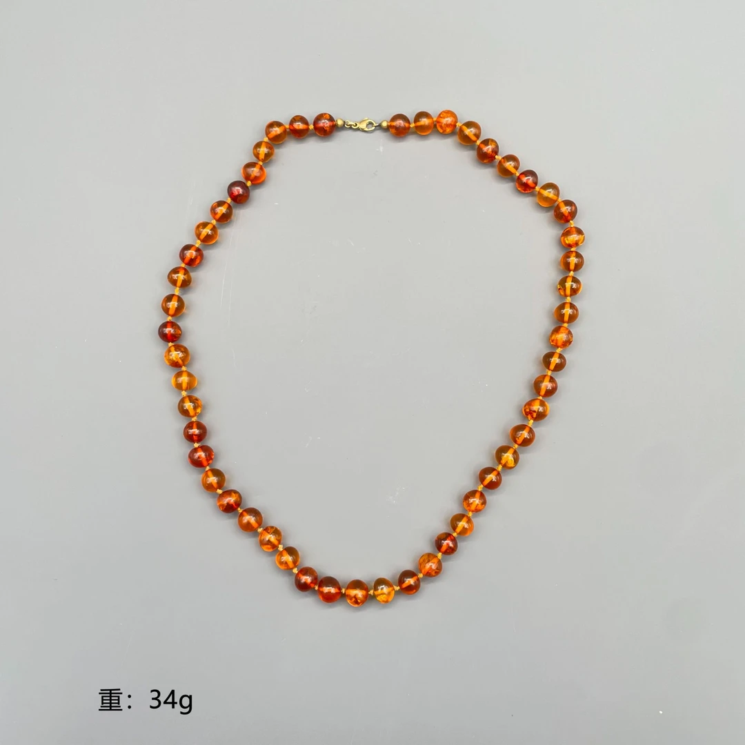 清代 琥珀圆珠项链51颗 17220 【古玩拍卖】