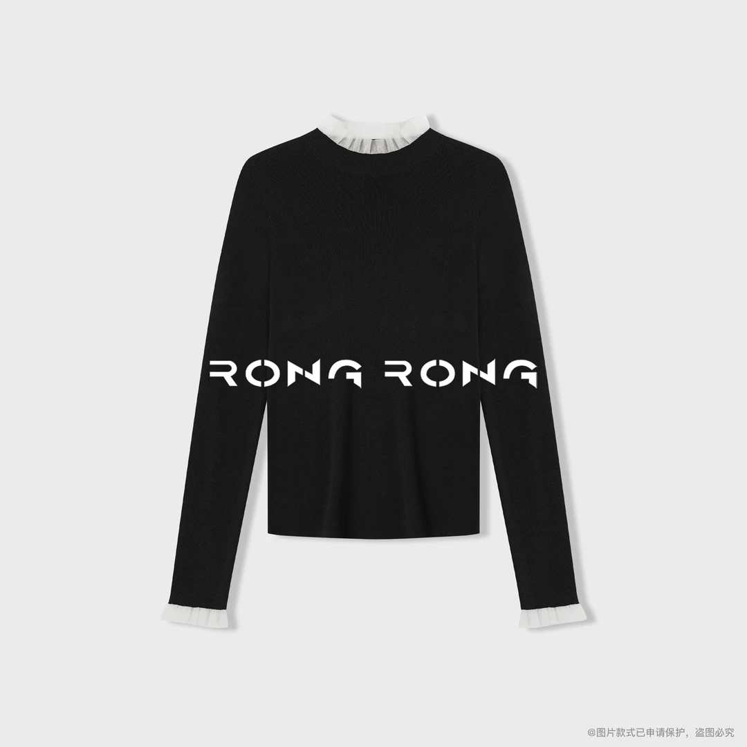 溶溶【简系星光】RONG 绵羊毛混纺荷叶领休闲通勤风打底衫ZGQ2073Y