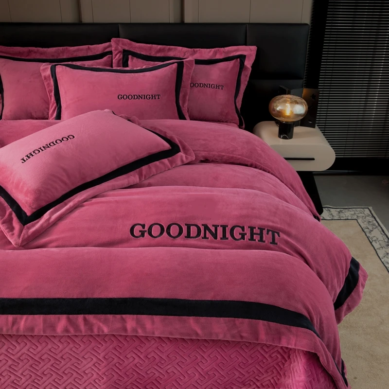 冬季保暖加厚牛奶绒床盖款四件套双面绒防静电高端床品被罩款