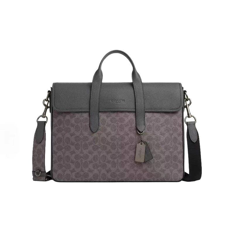 未使用 COACH/蔻驰  品牌印花 人造革 单肩斜挎手提包 大号 灰色