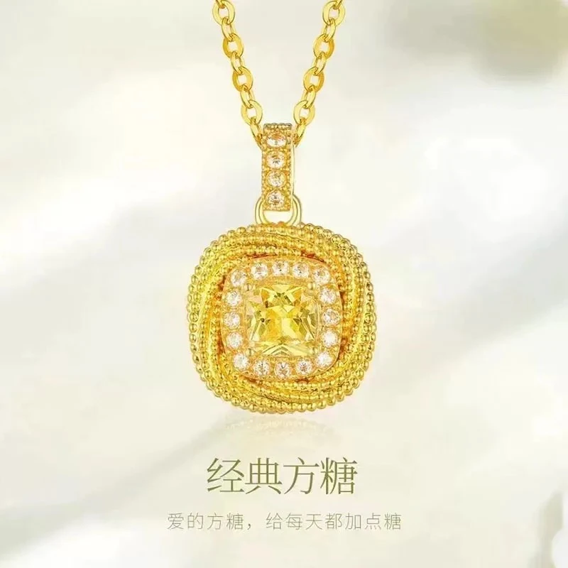 【鑫华专享】18K金  方糖吊坠镶嵌黄钻气质公主DIY