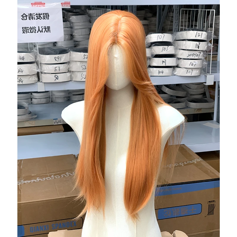 【尾货清仓】假发女前额蕾丝橘色中分长直发日常自然仿真人发全头套
