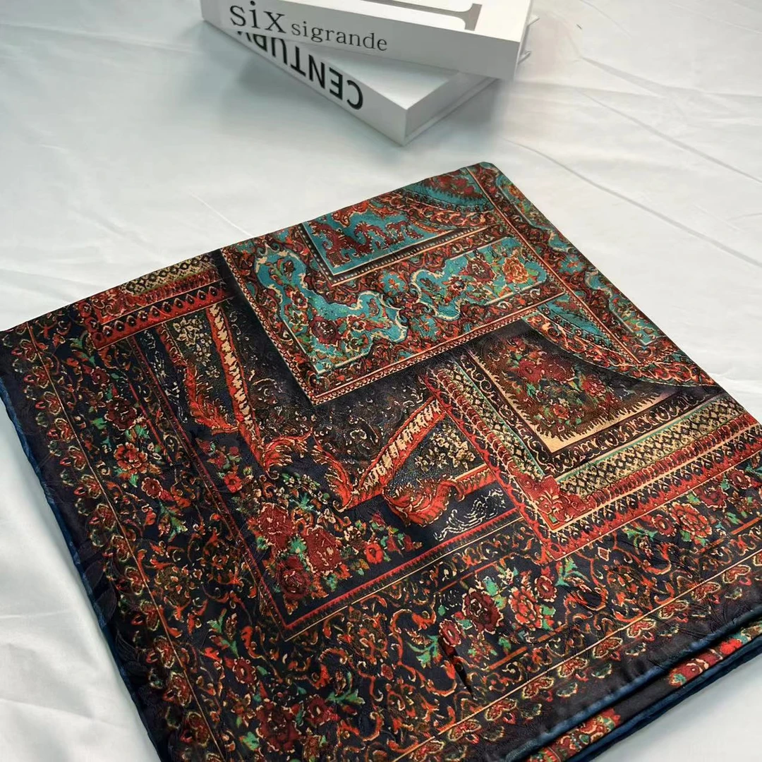 140湖丝香云纱方巾-千层菱 重锻135cm丝巾 010