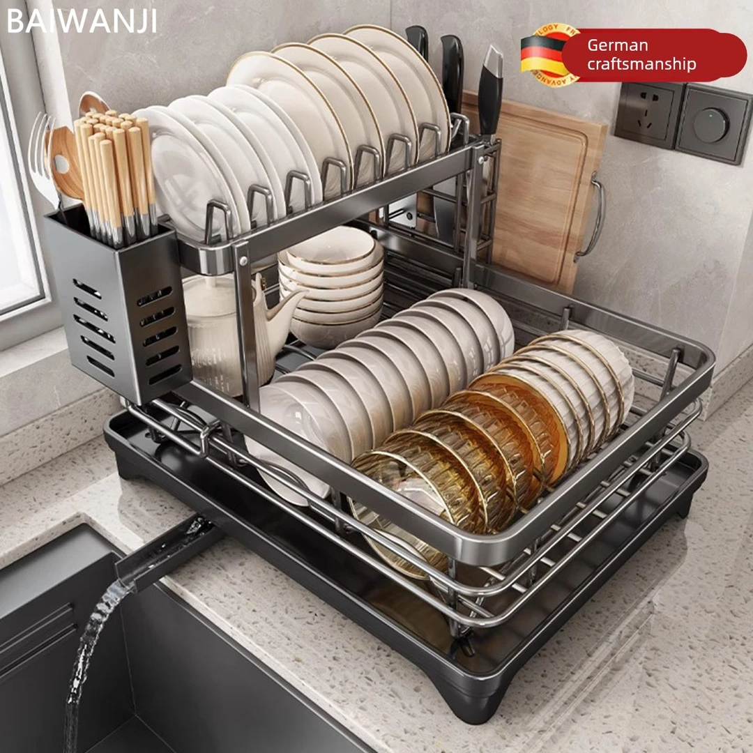 德式碗盘碗碟收纳架厨房不锈钢沥水碗架放碗盘子碗筷沥水篮置物架